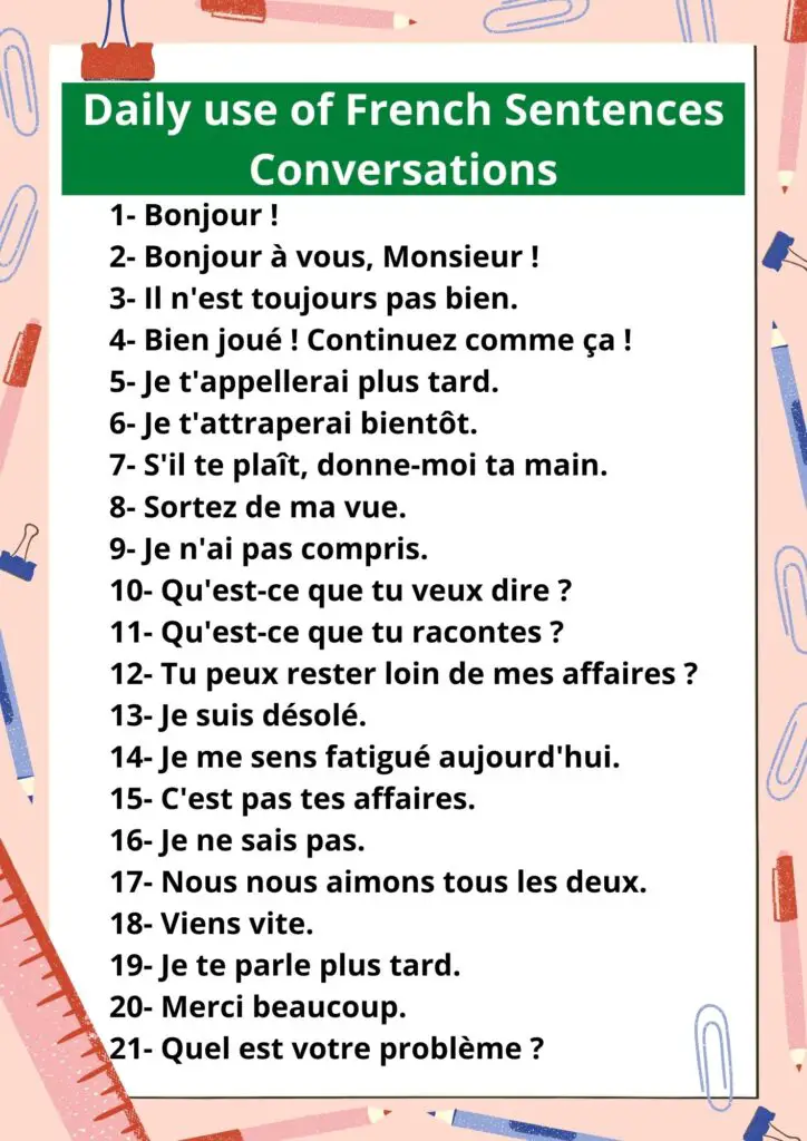 Daily use of French Sentences Conversations