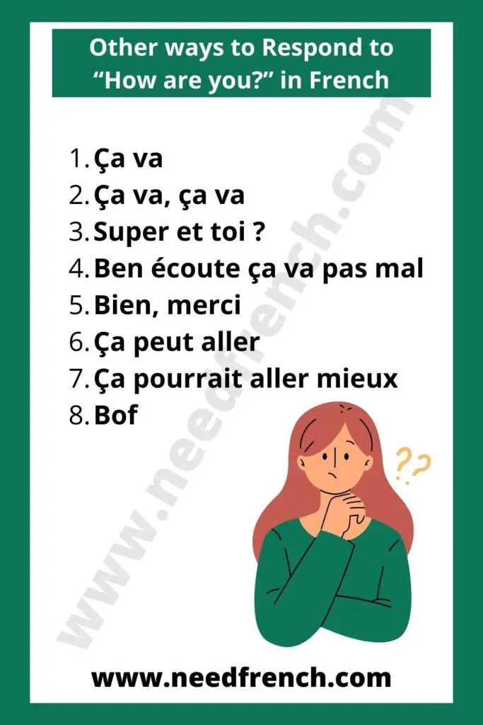 Other ways to Respond to “How are you” in French