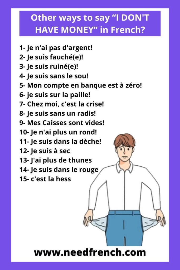 Other ways to say “I DON'T HAVE MONEY” in French