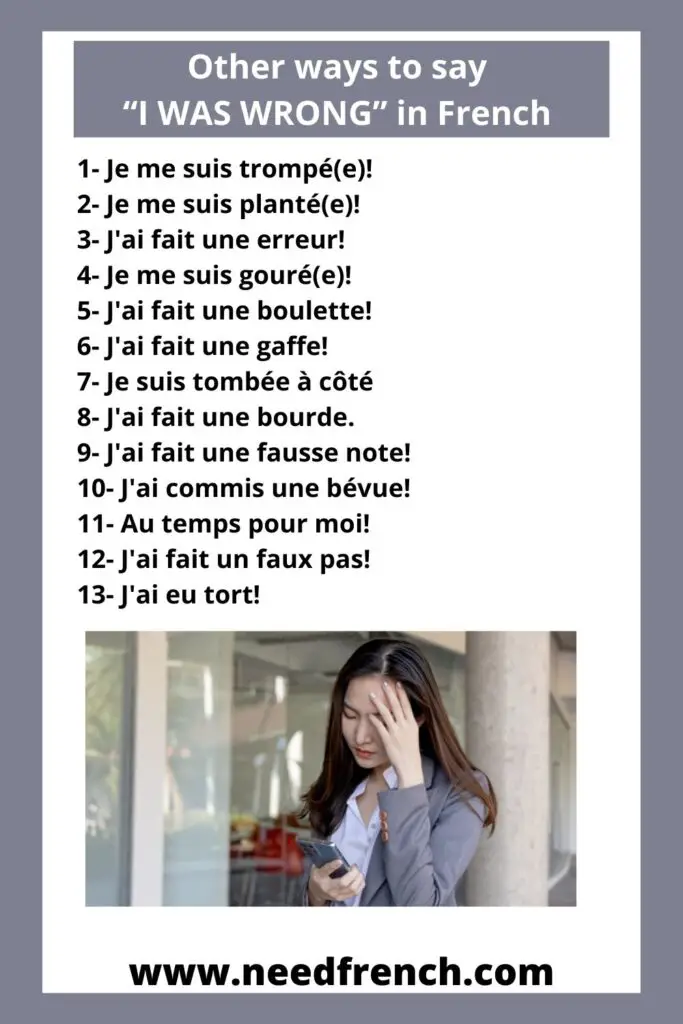 Other ways to say “I WAS WRONG” in French