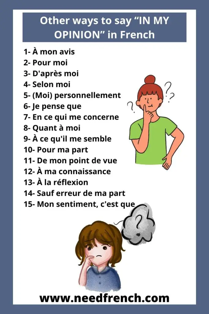 Other ways to say “IN MY OPINION” in French