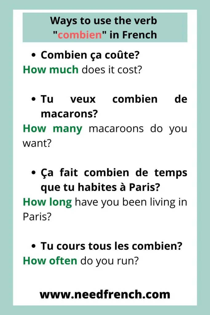 5 ways to use the verb combien in French