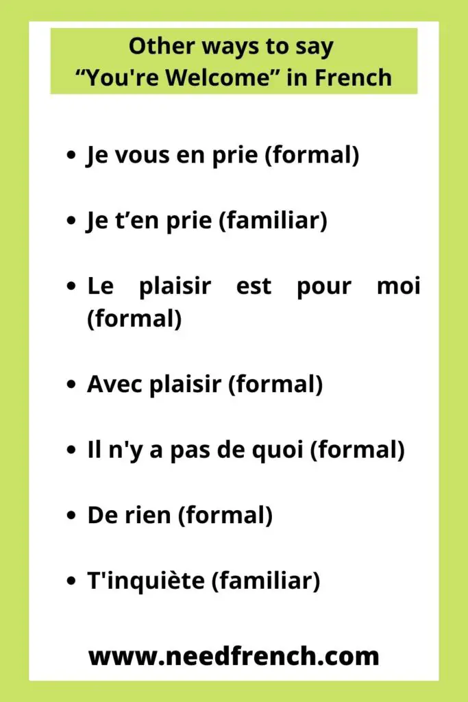 Other ways to say “You're Welcome” in French