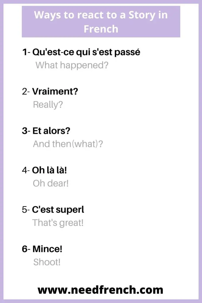 Ways to react to a Story in French