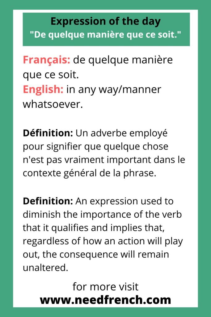 Expression “De quelque manière que ce soit” in French