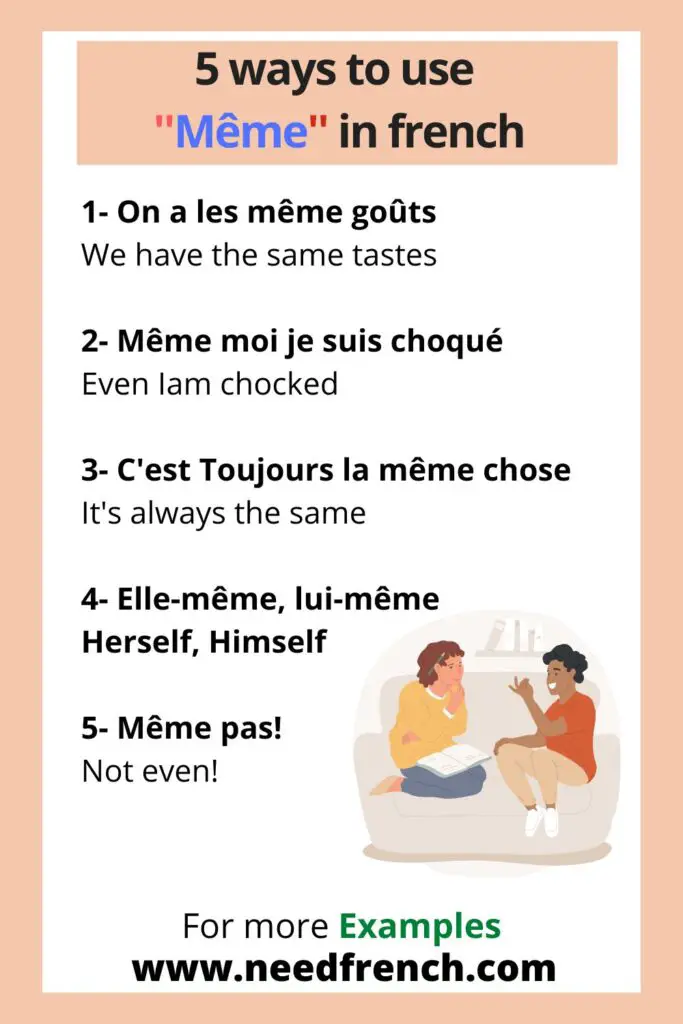 5 ways to use ''Même'' in french